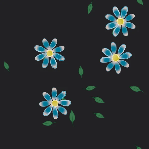 Hermosa Composición Con Flores Colores Simples Hojas Verdes Fondo Ilustración — Archivo Imágenes Vectoriales