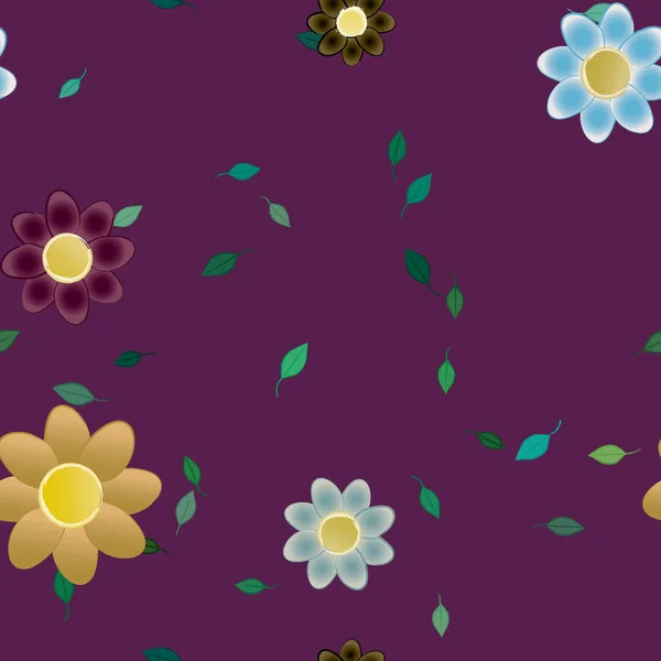 Modèle Vectoriel Avec Des Fleurs Colorées Simples Des Feuilles Vertes — Image vectorielle