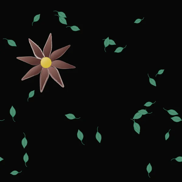 Composición Diseño Con Flores Simples Hojas Verdes Ilustración Vectorial — Vector de stock