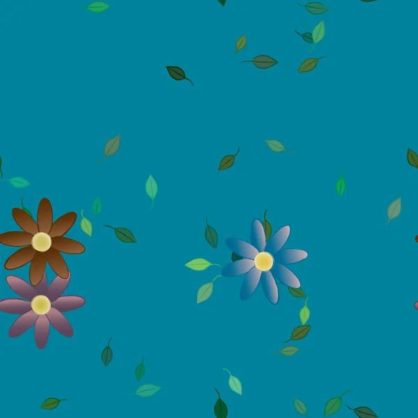 Belle Composition Avec Des Fleurs Colorées Simples Des Feuilles Vertes — Image vectorielle