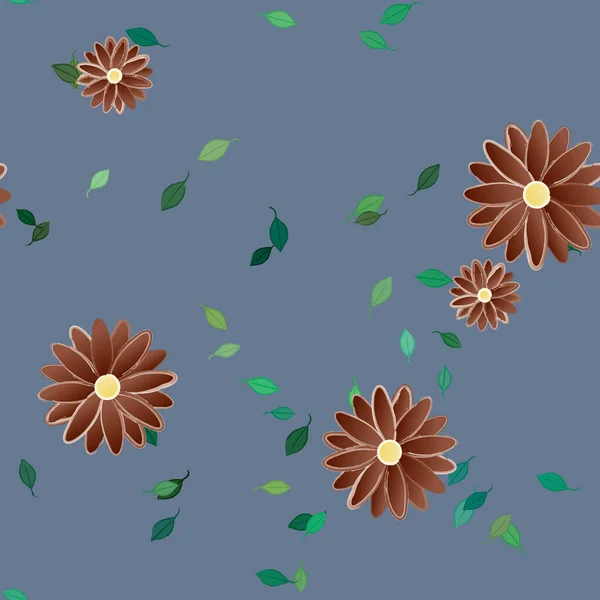 Flores Simples Con Hojas Verdes Composición Libre Ilustración Vectorial — Vector de stock