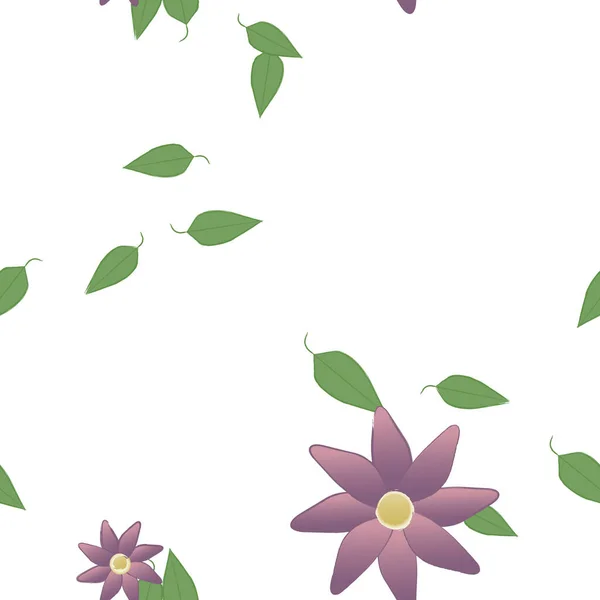 Composição Bonita Com Flores Coloridas Simples Folhas Verdes Fundo Ilustração — Vetor de Stock