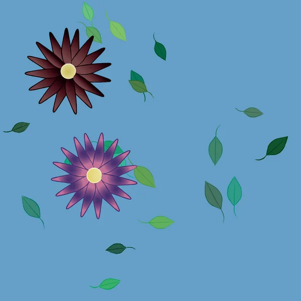 Flores Simples Con Hojas Verdes Composición Libre Ilustración Vectorial — Vector de stock