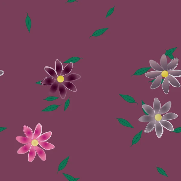 Flores Simples Con Hojas Verdes Composición Libre Ilustración Vectorial — Archivo Imágenes Vectoriales