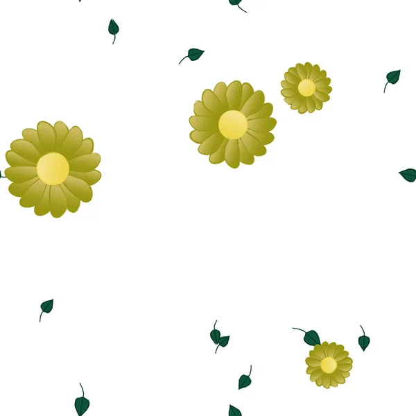 Flores Con Hojas Verdes Composición Libre Ilustración Vectorial — Vector de stock