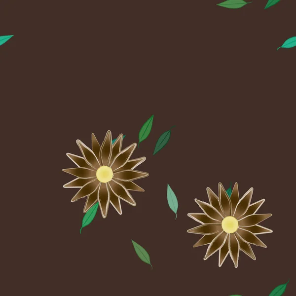 Plantilla Vector Con Flores Coloridas Simples Hojas Verdes — Vector de stock