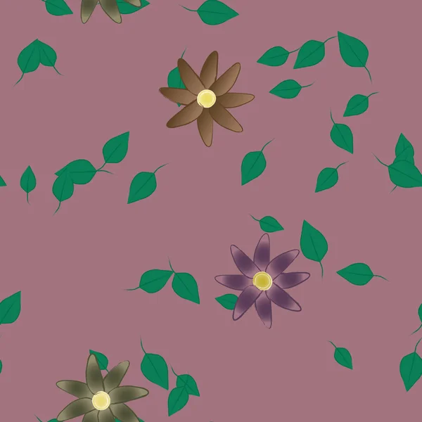 Flores Simples Con Hojas Verdes Composición Libre Ilustración Vectorial — Archivo Imágenes Vectoriales