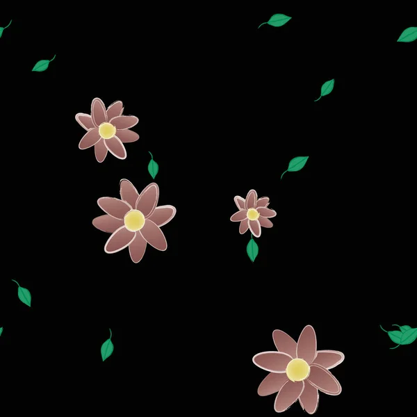 Composición Libre Con Flores Colores Simples Hojas Verdes Para Papel — Vector de stock