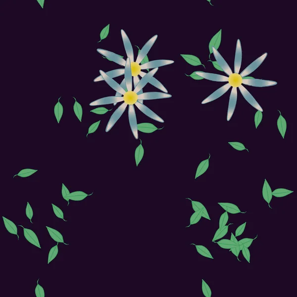 Fleurs Simples Avec Des Feuilles Vertes Composition Libre Illustration Vectorielle — Image vectorielle