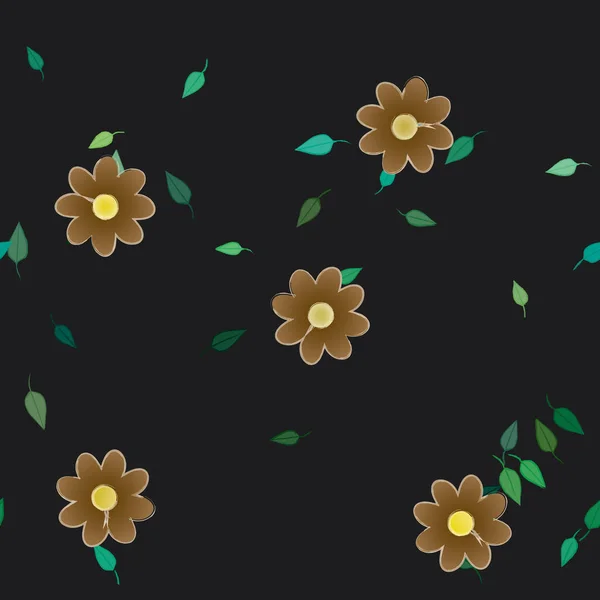 Flores Simples Con Hojas Verdes Composición Libre Ilustración Vectorial — Archivo Imágenes Vectoriales