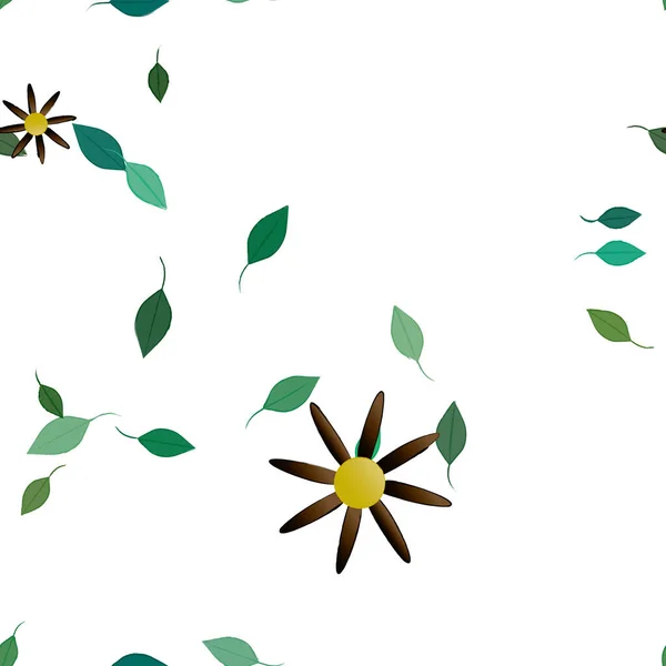 Plantilla Vector Con Flores Coloridas Simples Hojas Verdes — Vector de stock