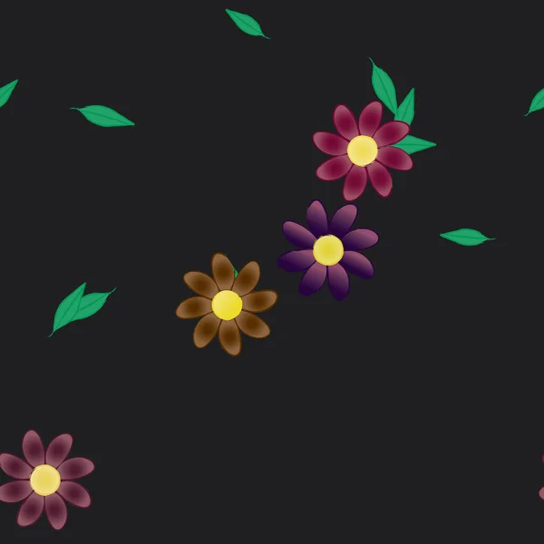 Fleurs Aux Feuilles Vertes Composition Libre Illustration Vectorielle — Image vectorielle