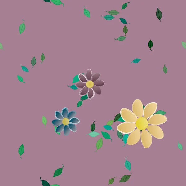 Plantilla Vector Con Flores Coloridas Simples Hojas Verdes — Archivo Imágenes Vectoriales