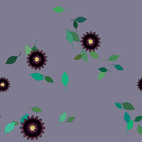 Composição Design Com Flores Simples Folhas Verdes Ilustração Vetorial — Vetor de Stock