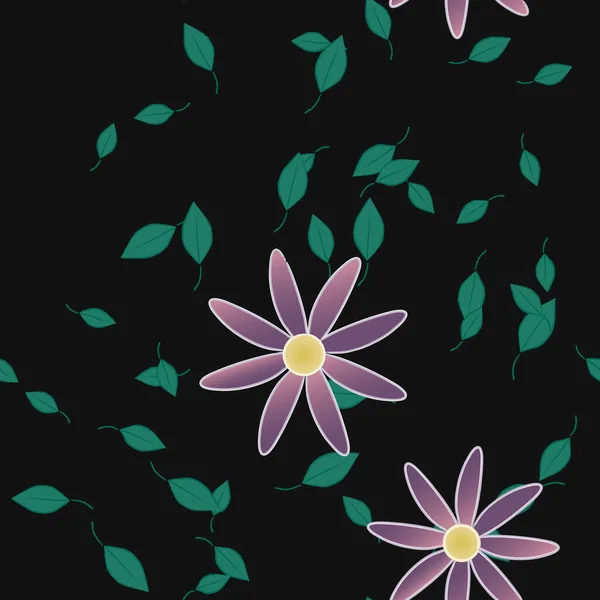 Composición Diseño Con Flores Simples Hojas Verdes Ilustración Vectorial — Archivo Imágenes Vectoriales