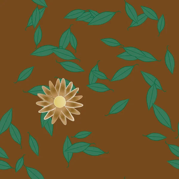 Modèle Vectoriel Avec Des Fleurs Colorées Simples Des Feuilles Vertes — Image vectorielle