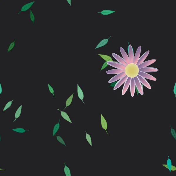 Composição Design Com Flores Simples Folhas Verdes Ilustração Vetorial —  Vetores de Stock