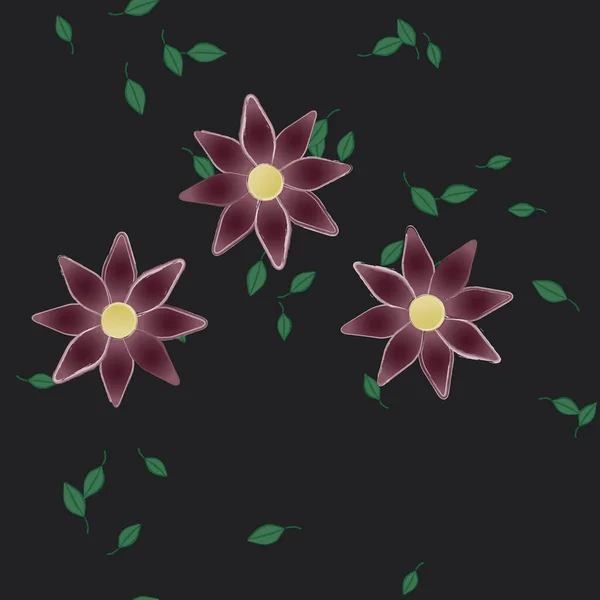 Modèle Vectoriel Avec Des Fleurs Colorées Simples Des Feuilles Vertes — Image vectorielle