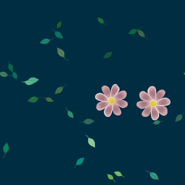 Modèle Vectoriel Avec Des Fleurs Colorées Simples Des Feuilles Vertes — Image vectorielle