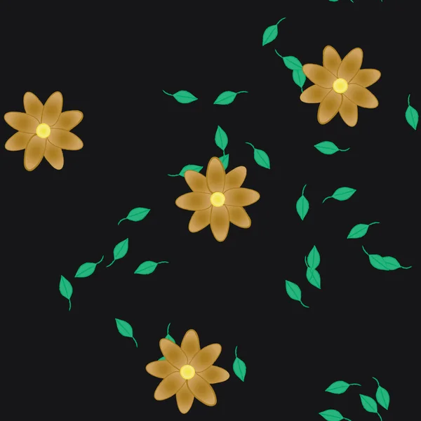 Flores Con Hojas Verdes Composición Libre Ilustración Vectorial — Archivo Imágenes Vectoriales