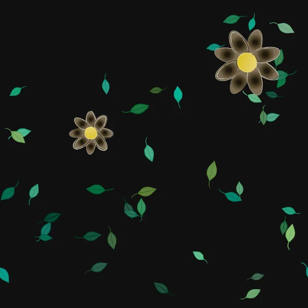 Flores Simples Con Hojas Verdes Composición Libre Ilustración Vectorial — Vector de stock