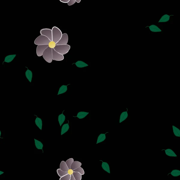 Plantilla Vector Con Flores Coloridas Simples Hojas Verdes — Archivo Imágenes Vectoriales