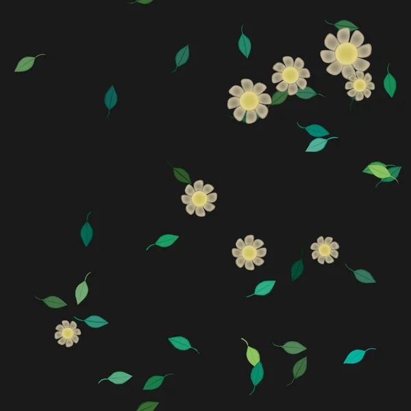 Flores Simples Con Hojas Verdes Composición Libre Ilustración Vectorial — Archivo Imágenes Vectoriales