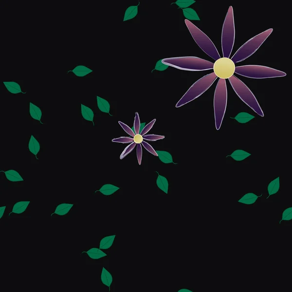 Flores Con Hojas Verdes Composición Libre Ilustración Vectorial — Vector de stock