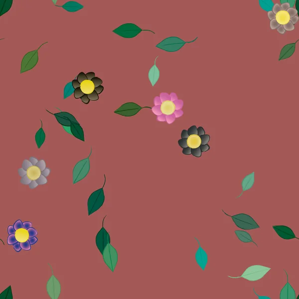 Fleurs Simples Avec Des Feuilles Vertes Composition Libre Illustration Vectorielle — Image vectorielle