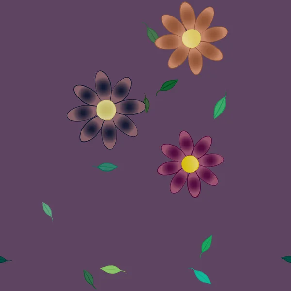 Hermosa Composición Con Flores Colores Simples Hojas Verdes Fondo Ilustración — Vector de stock