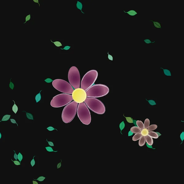 Flores Con Hojas Verdes Composición Libre Ilustración Vectorial — Vector de stock