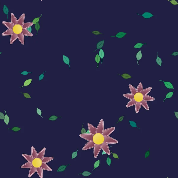 有自由组合绿叶的花 矢量插图 — 图库矢量图片