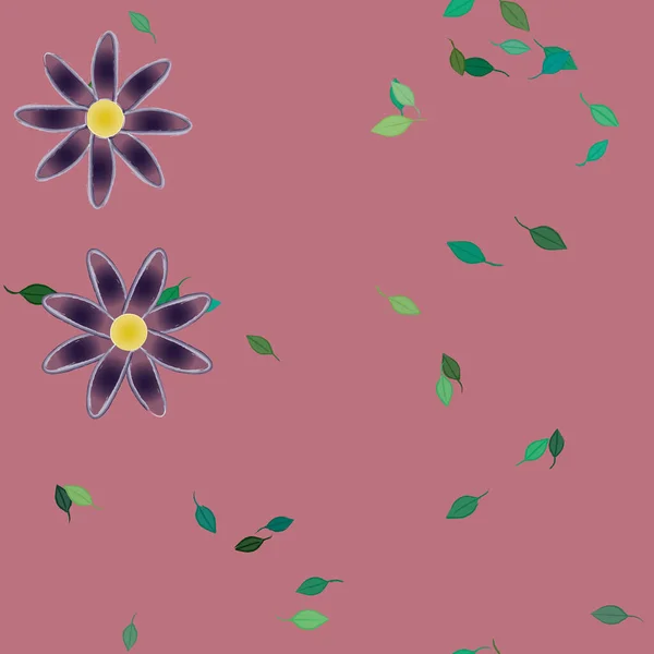 Plantilla Vector Con Flores Coloridas Simples Hojas Verdes — Archivo Imágenes Vectoriales