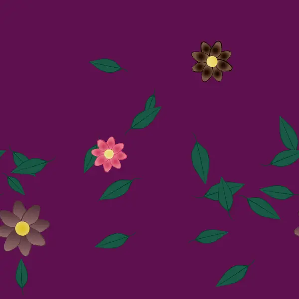 Hermosa Composición Con Flores Colores Simples Hojas Verdes Fondo Ilustración — Archivo Imágenes Vectoriales