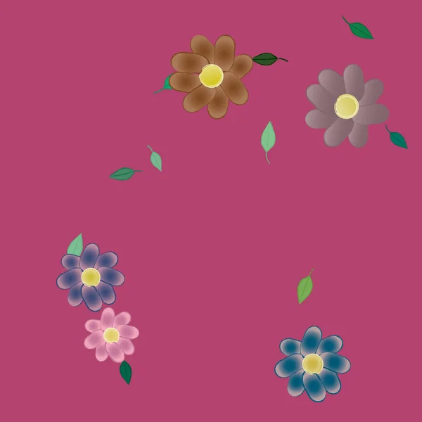 Composición Diseño Con Flores Simples Hojas Verdes Ilustración Vectorial — Archivo Imágenes Vectoriales