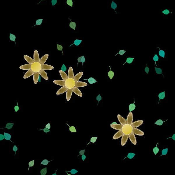 Composición Diseño Con Flores Simples Hojas Verdes Ilustración Vectorial — Vector de stock