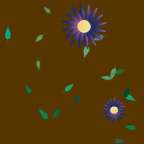 Plantilla Vector Con Flores Coloridas Simples Hojas Verdes — Archivo Imágenes Vectoriales