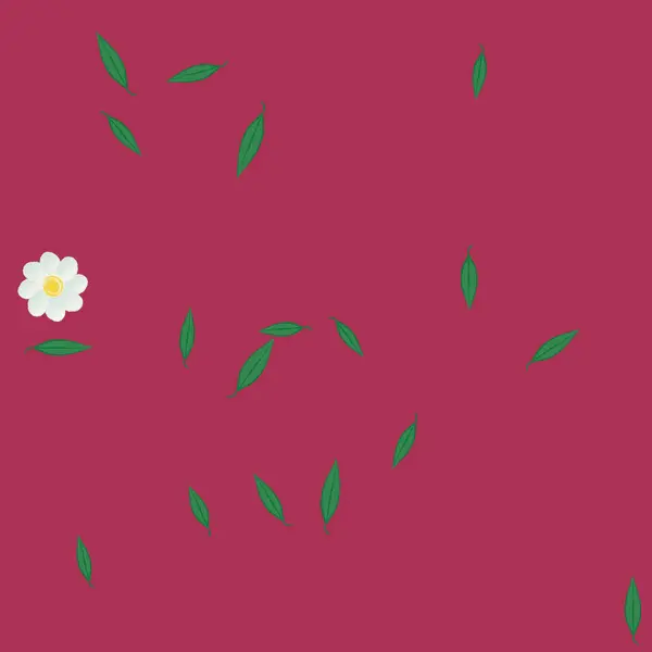 Composición Diseño Con Flores Simples Hojas Verdes Ilustración Vectorial — Vector de stock