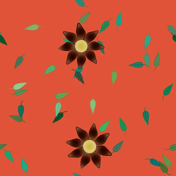 Modèle Vectoriel Avec Des Fleurs Colorées Simples Des Feuilles Vertes — Image vectorielle