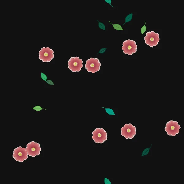 Composição Bonita Com Flores Coloridas Simples Folhas Verdes Fundo Ilustração — Vetor de Stock