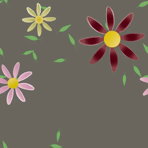 Flores Con Hojas Verdes Composición Libre Ilustración Vectorial — Vector de stock