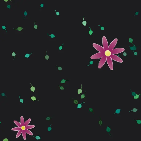 Composición Libre Con Flores Colores Simples Hojas Verdes Para Papel — Vector de stock