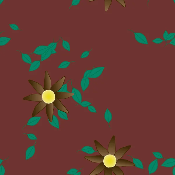 Flores Simples Con Hojas Verdes Composición Libre Ilustración Vectorial — Archivo Imágenes Vectoriales