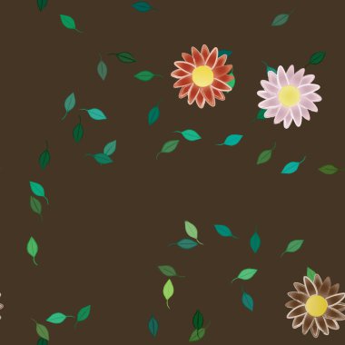 Basit renkli çiçekler ve yeşil yapraklı vektör şablonu