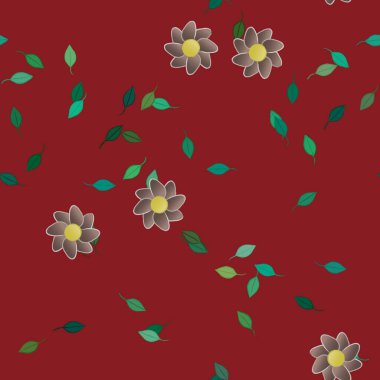 Serbest kompozisyonda yeşil yapraklı çiçekler, vektör illüstrasyonu