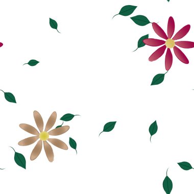 Basit çiçek ve yeşil yapraklı tasarım kompozisyonu, vektör illüstrasyonu