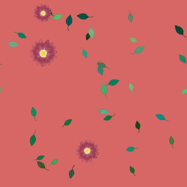 Basit çiçek ve yeşil yapraklı tasarım kompozisyonu, vektör illüstrasyonu