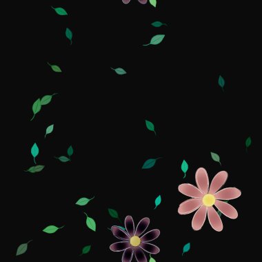 Basit renkli çiçekler ve yeşil yapraklı vektör şablonu