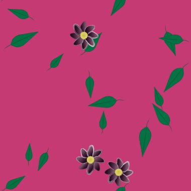 Basit çiçek ve yeşil yapraklı tasarım kompozisyonu, vektör illüstrasyonu