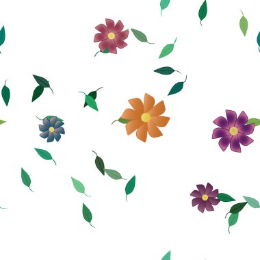 Basit renkli çiçekler ve yeşil yapraklı vektör şablonu